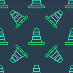 Line Traffic cone icon isolated seamless pattern on blue background. Vector