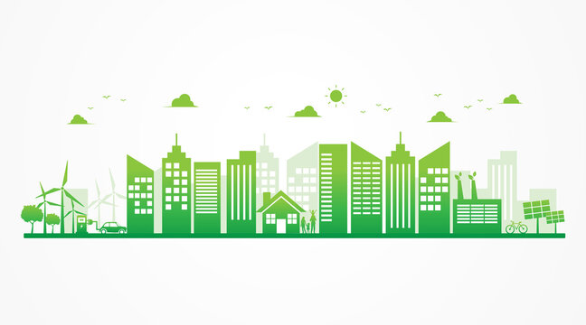 green ecology city sustainable energy and environmental. Clean renewable energy concept. save the world with eco-friendly. vector illustration in flat style modern design