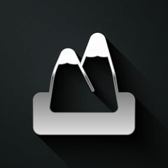 Silver Mountains icon isolated on black background. Symbol of victory or success concept. Long shadow style. Vector