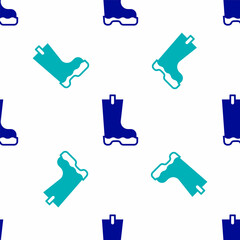 Blue Waterproof rubber boot icon isolated seamless pattern on white background. Gumboots for rainy weather, fishing, gardening. Vector