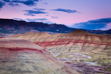 Pink sunset over the painted hill section of John Day national monument