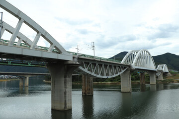 Naklejka premium Danyang's beautiful bridge and river
