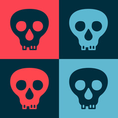 Pop art Skull icon isolated on color background. Happy Halloween party. Vector