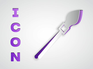 Paper cut Medieval spear icon isolated on grey background. Medieval weapon. Paper art style. Vector