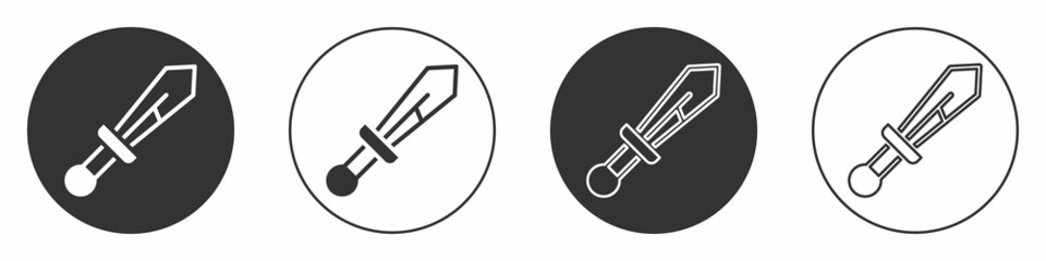 Black Medieval sword icon isolated on white background. Medieval weapon. Circle button. Vector