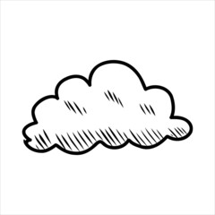 Cute cloud vector illustration drawing. Light blue cartoon cloud with cute face, print or icon. Isolated on white background.