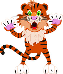 Fototapeta na wymiar cartoon funny rampant small tiger 