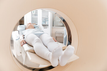 Medical CT or MRI Scan with a patient in the modern hospital laboratory. Interior of radiography...