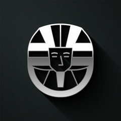 Silver Egyptian pharaoh icon isolated on black background. Long shadow style. Vector