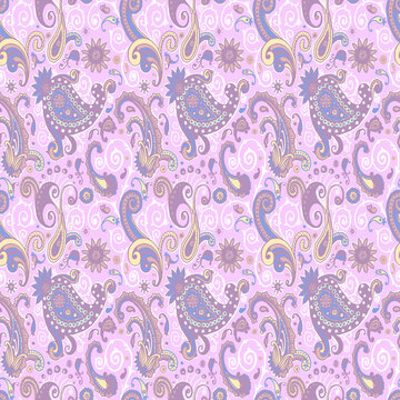 Hand drawn Pastel Paisley Seamless Pattern for kids design, party, anniversary, birthday. Design for banner, poster, card, invitation and scrapbook