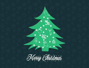 christmas card with christmas tree in green