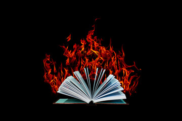 The book was opened with a burning flame. book fire	