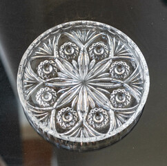 Vintage lead crystal glass bowl isolated on black background