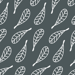 Fototapeta premium Simple leaf seamless pattern with stroke on dark background for textile wallpaper, packaging design