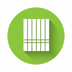 White Cigarette icon isolated with long shadow background. Tobacco sign. Smoking symbol. Green circle button. Vector