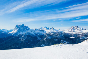 Fototapeta na wymiar Dolomities winter mountains ski resort