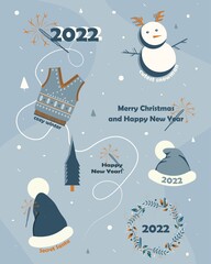 ector winter stickers. Illustration with sparklers and secret santa. New Year's holiday motives. Holiday lovely stickers.