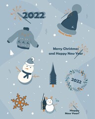 Vector Christmas stickers. Illustration with sparklers and secret santa. New Year's holiday motives. Holiday lovely stickers.