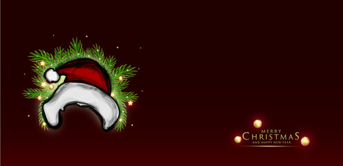 Realistic merry christmas with santa hat background design