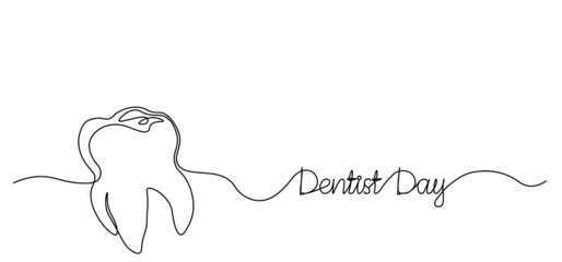 World Dentist's Day. Dentist's Day. Tooth. One line.