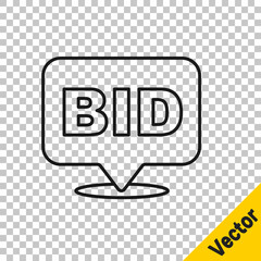 Black line Bid icon isolated on transparent background. Auction bidding. Sale and buyers. Vector