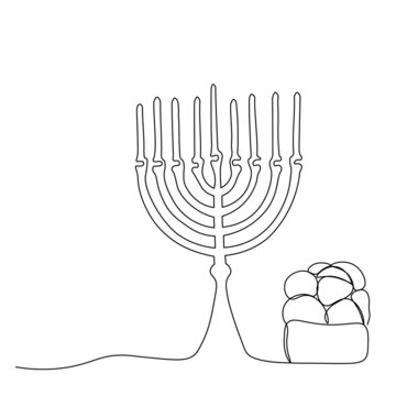 recommend clip art: Vector illustration. The Jewish holiday of Hanukkah. The candlestick. Bread. Drawing with one line.