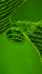 shades of bright green in flowing  style from many containers with carry handles shapes curves and lines