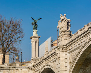 Fototapeta na wymiar Statues on Ponte Vittorio Emanuele II on Tiber river, Rome, Italy
