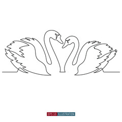 Continuous line drawing of Dance of two swans. Symbol of love. Template for your design works. Vector illustration.