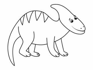 Vector cute dinosaur line icon isolated on white background. Funny black and white dino character. Cute prehistoric reptile outline illustration. Parasaurolophus coloring page.