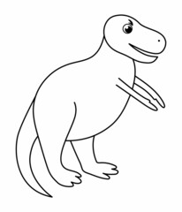 Vector cute dinosaur line icon isolated on white background. Funny black and white dino character. Cute prehistoric reptile outline illustration. Tyrannosaurus rex coloring page.