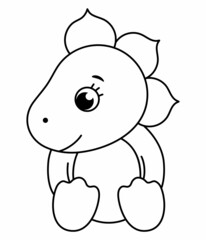 Vector cute baby dinosaur line icon isolated on white background. Funny black and white dino child character. Cute little prehistoric reptile outline illustration. Stegosaurus coloring page.