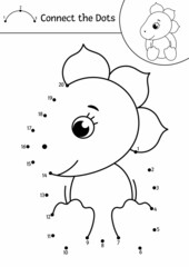 Vector dot-to-dot and color activity with cute baby dinosaur in egg. Prehistoric connect the dots game for children. Funny math coloring page for kids with little dino.