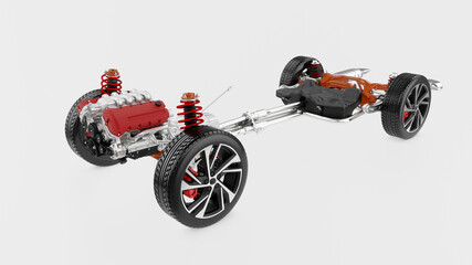 Car chassis 3D rendering isolated on white background. - 471872843