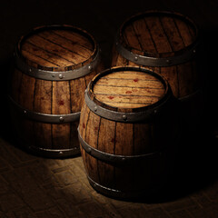 old wooden barrels