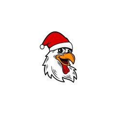Illustration vector graphic of a rooster wearing a Santa Clous hat happily
Fit for chicken restaurant celebrating Christmas.