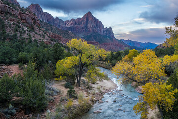 Classic Zion view at early cloudy fall morning