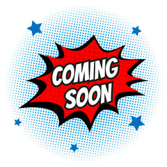 Colorful coming soon comic speech bubble background