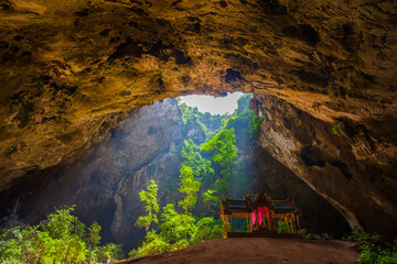Phraya Nakhon Cave is the most popular attraction is a four-gabled pavilion constructed during the reign of King Rama its beauty and distinctive identity the pavilion at Prachuap Khiri Khan,Thailand