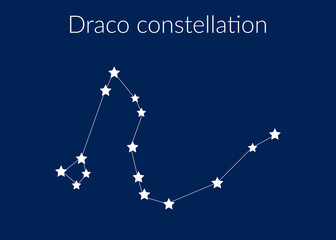 Draco zodiac constellation sign with stars on blue background of cosmic sky