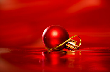 Red ball and Red background. Christmas ball.