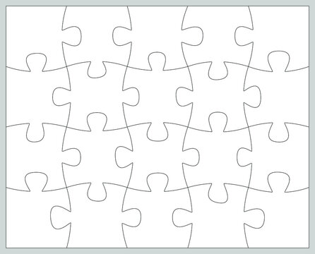 Jigsaw puzzle blank template 4x5, twenty pieces Stock Vector by