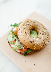 Bagel with avocado and salmon 