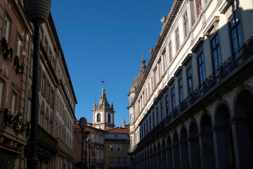 Fototapeta na wymiar View of a street in the historic center of Braga, Portugal.