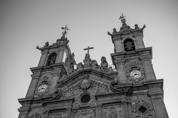 The church of Bom Jesus do Monte in Braga, Portugal. Black and white photo.