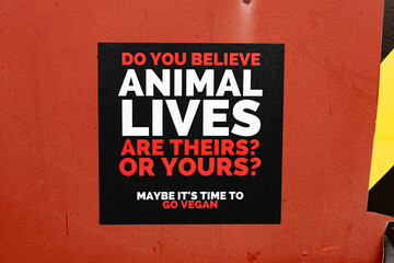 A sticker asking whether its time to go vegan which has been placed in a public area by an activist