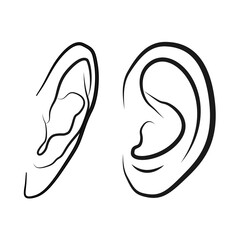 Silhouette ear in simple line style. Ear icon in flat style isolated on white background. Ears in different angles