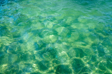 Fototapeta na wymiar Blue-green in the light of the sea water.