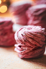 Russian homemade berry zephyr on dark background. Russian sweetness cusine