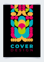 Abstract creative geometric mosaic compositions of colorful round elements on black background. Poster, flyer, invitation, cover template for presentation, catalog, booklet